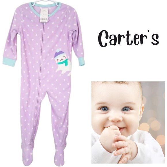 CARTER'S Lavender & White 1 Piece Holiday Footie Pajamas NWT Infant Girl's 24 M - Picture 1 of 7